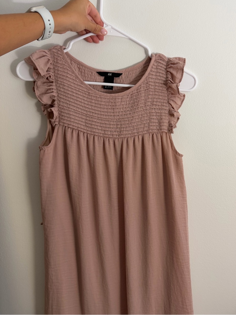 H&M Dusty Rose Smocked Yoke Ruffle Dress